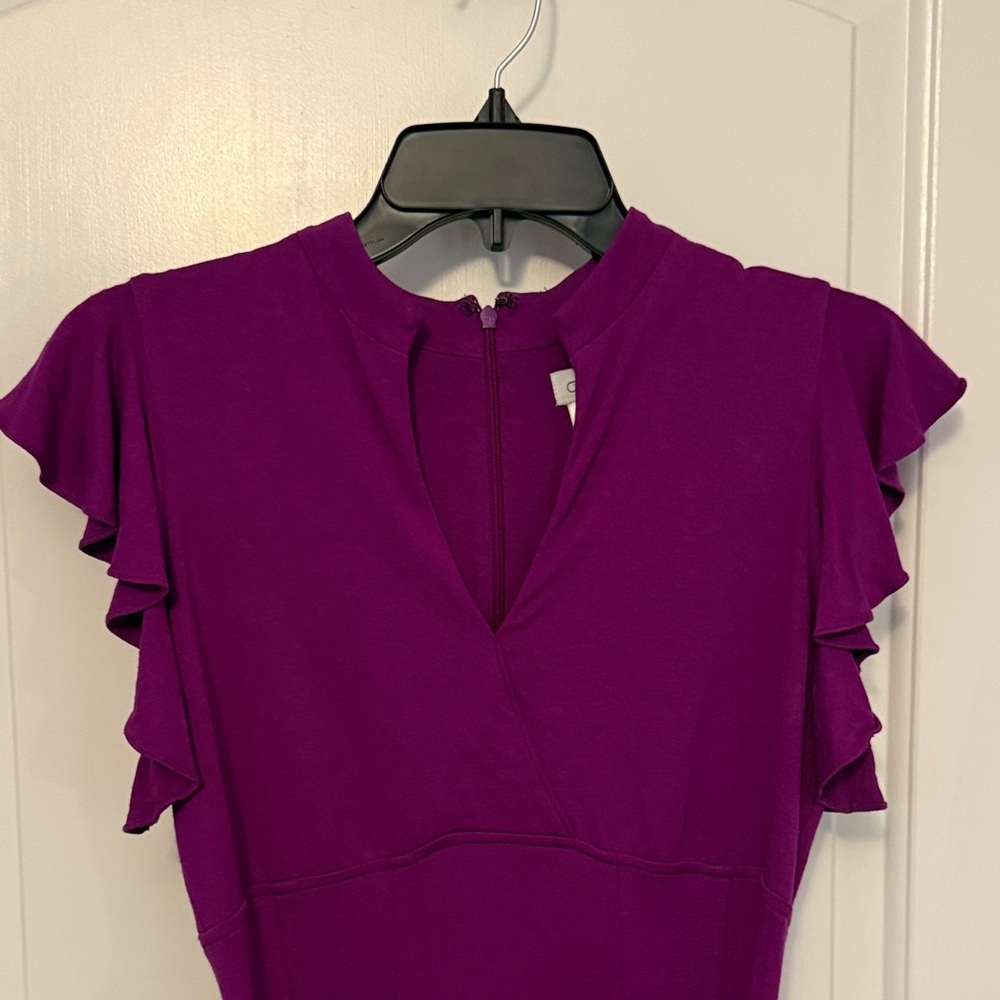 Cache Vibrant Purple Wiggle Dress with Ruffle Sleeves - Picture 5 of 7